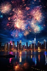 fireworks over the river new years eve party landscape wallpaper