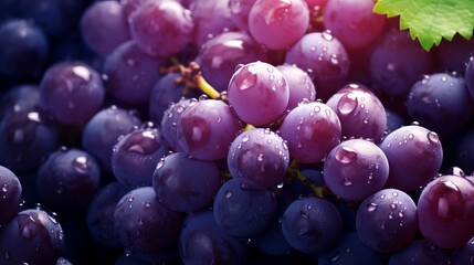 fresh grapes seamless background, adorned with glistening dorplets of water, copy space, 16:9