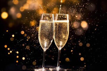two glasses of champagne party new years eve background wallpaper