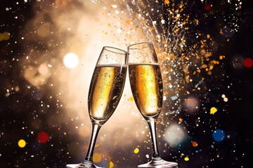 two glasses of champagne party new years eve background wallpaper