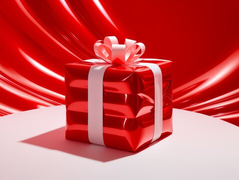 Unveil Surprises: Stunning 3D Image of a Wrapped Red Present! Generative AI