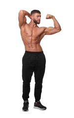 Fototapeta premium Young bodybuilder with muscular body on white background