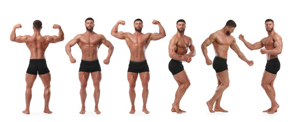 Handsome bodybuilder in underwear posing on white background, set of photos © New Africa
