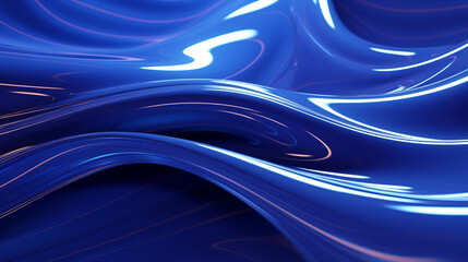 abstract composition of fluid, wavy forms in royal blue tones with highlights of metallic copper