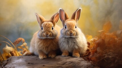 Enthralling Capture: A Duo of Adorable Bunnies Sharing a Moment of Tranquility Generative AI