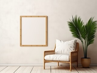 Exquisite Wicker Armchair: Elevate Your Home Décor - Add Your Own Personal Touch with a Custom Frame! Generative AI