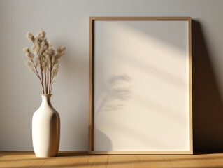 Explore the Elegance: A Stunning Close-Up of a Vintage Wooden Table Featuring a Charming Vase & Bottle Generative AI