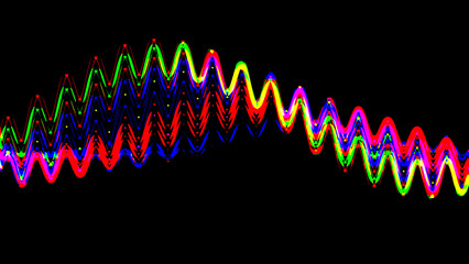 Multicolored line grunge art on black background. Illustration.