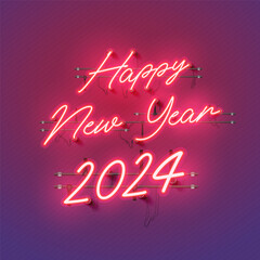 Happy New Year 2024 Neon vector