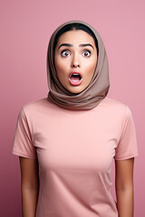 Portrait of a beautiful arab woman wearing hijab with a surprised expression