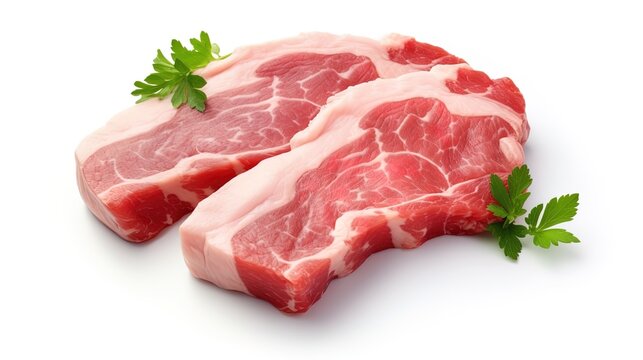 Genuine depiction of pork meat photographed on a simple white background