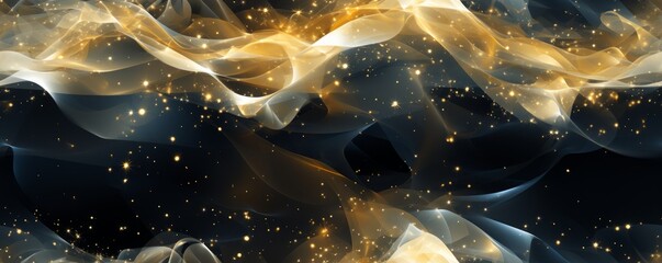 A seamless tile of abstract white and gold luminous pattern. Generative AI. 