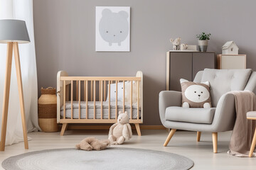 Chic Baby Room Interior with Crib and Sofa - Created with Generative AI Tools