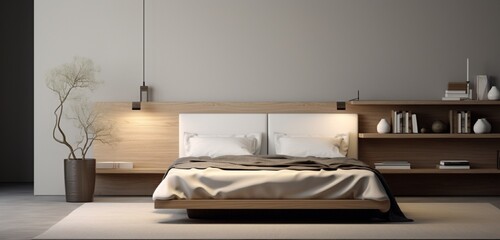 A minimalist bedroom with a wall-mounted reading lamp.
