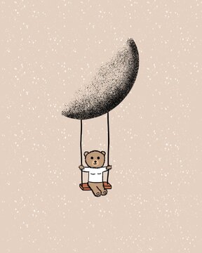 Moonlit Rest - Minimalist Female Bear Relaxing under the Moon colored with outline