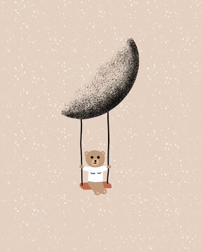 Moonlit Rest - Minimalist Female Bear Relaxing under the Moon colored