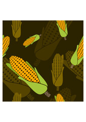 Editable Corns Vector Illustration in Various Positions as Seamless Pattern With Dark Background for Thanksgiving Day Related Design