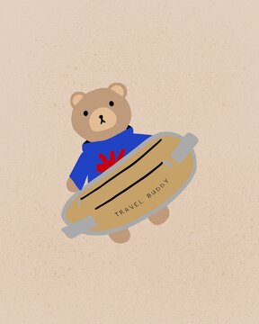 Berry the Travel Buddy - Minimalist Male Bear with Attached Memento colored