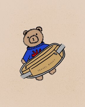 Berry the Travel Buddy - Minimalist Male Bear with Attached Memento colored and outlined