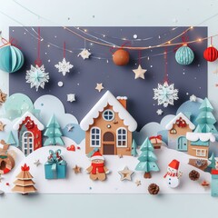 winter decoration postwinter decoration poster in paper cute styleer in paper cute style. Generative AI - 683580315