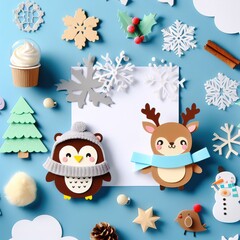 winter decoration postwinter decoration poster in paper cute styleer in paper cute style. Generative AI - 683580550