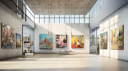 Foto auf Acrylglas An avant-garde art gallery exhibiting captivating artworks against a backdrop of modern architectural design. © Creative artist1