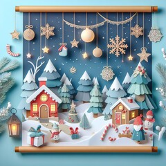winter decoration postwinter decoration poster in paper cute styleer in paper cute style. Generative AI - 683580759