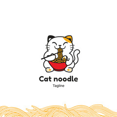 Cat japanese noodles logo, neko ramen logo