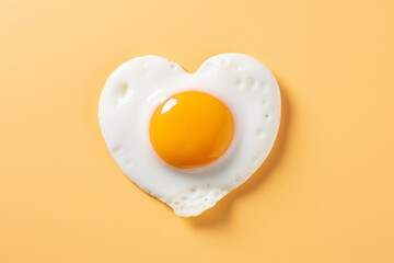 A heart shaped fried egg on a bright color background - obrazy, fototapety, plakaty