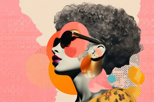 Modern abstract portrait of a beautiful woman with bright colours and graphic shapes and lines