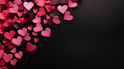Black background with hearts for Valentine's day. Beautiful wrapping paper or a background for a postcard. Place for text, banner for website