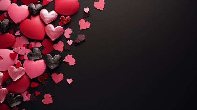 Beautiful Valentine's day background with hearts on black background