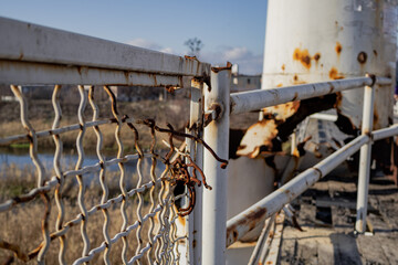 Izyum, Ukraine - November 10, 2023, the supports on the bridge were destroyed by shelling