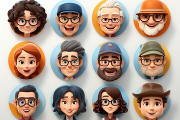 Smiling People Closeup Portrait Set Cute Cartoon Businessman Male and Female Avatars Multi-ethnic Man and Woman Faces Isolated on White Background