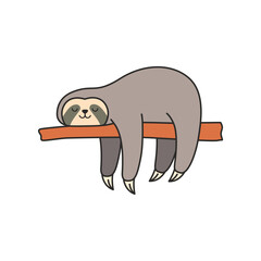 Cute cartoon sloth isolated on white background. Vector illustration.