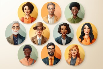 Smiling People Closeup Portrait Set Cute Cartoon Businessman Male and Female Avatars Multi-ethnic Man and Woman Faces Isolated on White Background