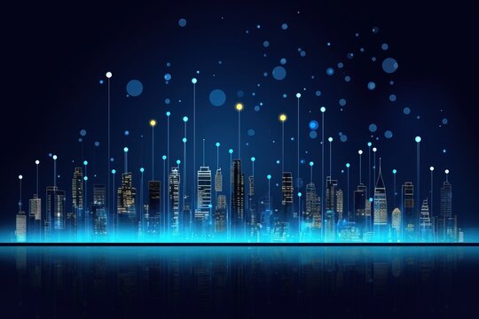 Futuristic and Glowing Smart City at night Background using generative AI