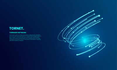 Circular technological network lines unite. with dot points of spiral abstract graphics.