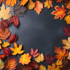 Autumn background from lying colorful fallen tree leaves. top view.