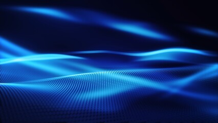 Abstract digital particle wave and light abstract background. Technology digital wave background concept. abstract motion wave blue dots with glowing defocused particles background.