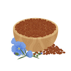Vector illustration logo Flax seeds in a wooden bowl
