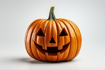 Smiling Jack-o'-Lantern Pumpkin on White Background