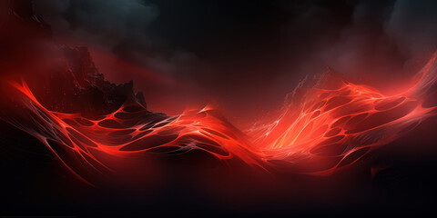 The dynamic motion of digital waves over a backdrop of deep, cybernetic red