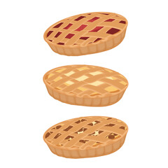 Set of Delicious cherry pie apple pie and pecan pie vector illustration logo