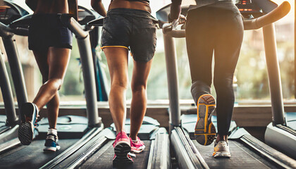 woman's legs in motion on a treadmill, exercising with determination and focus