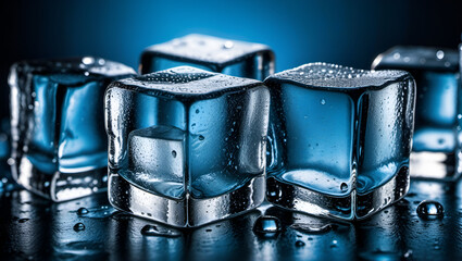 ice cubes on a glass,
Deep blue ice cubes with light background,
Cubes of ice,
"Cooling Down with Ice Cubes"
"Refreshing Summer Drink"