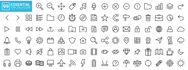 Collection of essential icons, various, complete, suitable for web icons, mobile apps, etc. Vector editable and resizable EPS 10