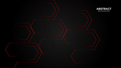 Modern abstract luxury red hexagonal background on dark space with metallic lines combination for elements poster, brochure, cover and flyer. vector illustration.