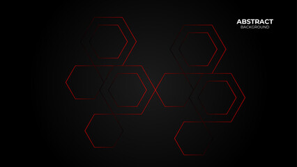 Modern abstract luxury red hexagonal background on dark space with metallic lines combination for elements poster, brochure, cover and flyer. vector illustration.