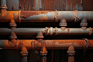 Old pipes requiring replacement. Background with selective focus and copy space - obrazy, fototapety, plakaty